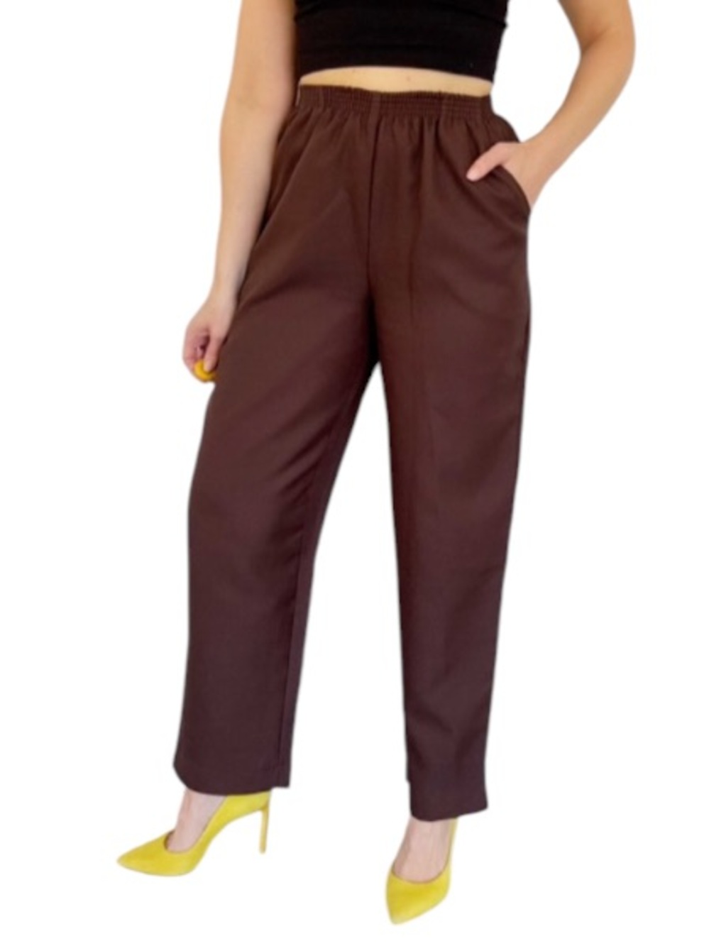 Blair dark chocolate brown straight leg elastic waist casual trousers size 10P
